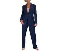 Paulo Due Women's 2 Piece Trouser Suit Fully Lined Blazer Ladies Formal Jacket and Trouser Suit for Office, Business - Navy Blue 8-20 (16)