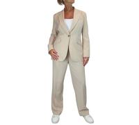 Paulo Due Women's 2 Piece Trouser Suit Fully Lined Blazer Ladies Formal Jacket and Trouser Suit for Office, Business - Beige 10-20 (16)