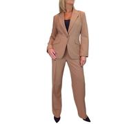 Paulo Due Women's 2 Piece Trouser Suit Fully Lined Blazer Ladies Formal Jacket and Trouser Suit for Office, Business - Tan 8-20 (14)