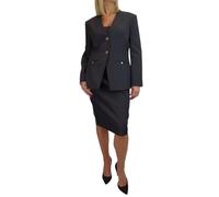 Paulo Due Women's 2 Piece V Neck Skirt Suit Collarless Smart Blazer | Ladies Tailored Jacket & Calf Length Skirt Set, Wedding Guest, Office, Formal Occasion