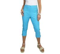 Paulo Due Women's Capri Trousers UK Ladies High Waist Everyday Stretch Cropped 3/4 Length Summer Pants Turquoise Blue 8-20 (12)