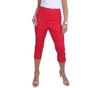 Paulo Due Women's Capri Trousers UK Ladies High Waist Everyday Stretch Cropped 3/4 Length Summer Pants Red 8-20 (12)