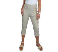 Paulo Due Women's Capri Trousers UK Ladies High Waist Everyday Stretch Cropped 3/4 Length Summer Pants Beige 8-20 (16)