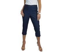 Paulo Due Women's Capri Trousers UK Ladies High Waist Everyday Stretch Cropped 3/4 Length Summer Pants Navy Blue 8-20 (16)