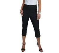 Paulo Due Women's Cropped Capri Trousers Ladies High Waist Stretch Bengaline Everyday 3/4 Pants Black 8-20 (16)