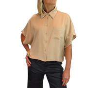 Paulo Due Women's Cropped Satin Short Sleeve Shirt in Gold | Size: 20 Paulo Due Gold 20