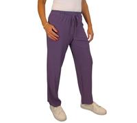Paulo Due Women's Elasticated Waist Straight Leg Trousers UK Ladies Lightweight Pull-On Work Pants Purple 10-20 (XL, 14-16)