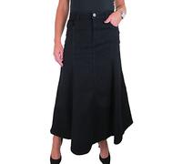 Paulo Due Women's Flared Stretch Denim Maxi Skirt Ladies Long Flare Jeans Skirt Black 12-22 (22)