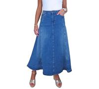 Paulo Due Women's Flared Stretch Denim Maxi Skirt Ladies Long Flare Jeans Skirt Fade Mid Blue 12-22 (10)