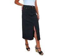 Paulo Due Women's Front Split Denim Maxi Skirt Ladies Long Straight Jeans Style Skirt Black 10-22 (22)