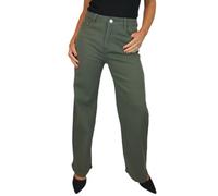 Paulo Due Women's High Waist Wide Leg Jeans Ladies Stretch Denim Solid Colour Heavy Cotton Jeans Khaki Green 10-20 (10)
