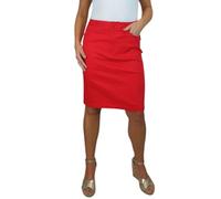 Paulo Due Women's Knee Length Stretch Chino Pencil Skirt Ladies Jeans Style Heavy Cotton Casual Summer Skirt Red 8-20 (14)