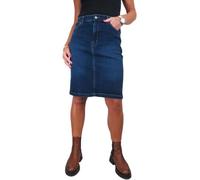 Paulo Due Womens Knee Length Stretch Denim Skirt Ladies 5 Pocket Jeans Pencil Skirt Dark Blue Faded 10-22 (10)
