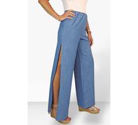 Paulo Due Women's Linen Look Wide Leg Split Hem Trousers - 12 - Blue