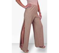 Paulo Due Women's Linen Look Wide Leg Split Hem Trousers - 20 - Tan