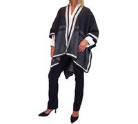 Paulo Due Women's Longline Knitted Poncho Cape Ladies Open Front Blanket Cardigan Soft Feel Shawl Black