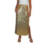 Paulo Due Women's Maxi Sequin Skirt with Side Leg Split Gold (12-14) M