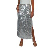 Paulo Due Women's Maxi Sequin Skirt with Side Leg Split Silver (8-10) S