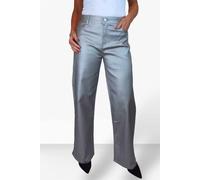Paulo Due Womens Metallic Coated Wide Leg Jeans - 18 - Silver