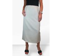Paulo Due Women's Midi Maxi Matte Satin Skirt Elasticated Waist - 16 - Beige