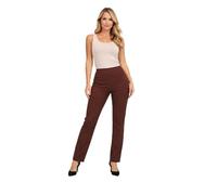 Paulo Due Women's Pull On Trousers Ladies High Waist Straight Leg Work Pants, Elasticated Waist, Stretch Bengaline, Smart Office & Evening Wear Brown 8-22 (16)