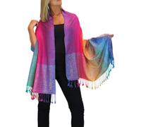 Paulo Due Women's Rainbow Floral Paisley Pashmina Shawl Fine Lightweight Wrap Scarf with Tassel Ends Pink