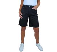 Paulo Due Womens Relaxed Fit Cotton Jean Shorts Above Knee Length Ladies High Waisted Stretch Shorts Black 10-20 (12)