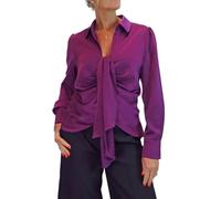 Paulo Due Women's Satin Long Sleeve Blouse Tie Front | Ladies Elegant Shirt, Smart Top Office Evening Wear, Button Down Front