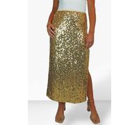 Paulo Due Women's Sequin Maxi Skirt with Side Slit - 12-14 - Metallic Gold