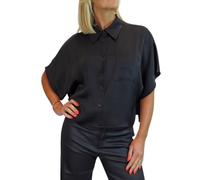 Paulo Due Women's Short Sleeve Cropped Satin Shirt Black (20)