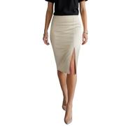 Paulo Due Women's Side Split Satin Midi Skirt Beige 6-18 (8)