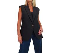 Paulo Due Women's Sleeveless Blazer Waistcoat Longline Tailored Jacket Ladies Smart Work Office Formal Vest Black 10-20 (18)