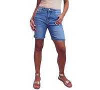 Paulo Due Women's Slim Fit Long Denim Jean Shorts 7" Length Mid Blue (10)