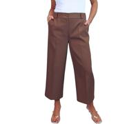 Paulo Due Women's Smart Wide Leg Cropped Trousers Tailored Fit | Ladies High Waisted Capri Pants with Elasticated Side Waist