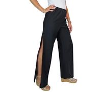 Paulo Due Women's Split Leg Linen Look Trousers Pull On Fit Black (12)