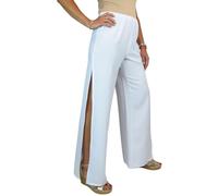 Paulo Due Women's Split Leg Linen Look Trousers Pull On Fit White (12)