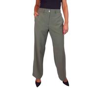 Paulo Due Women's Straight Leg Trousers with Half Elasticated Waistband Ladies Tailored Office Work Trousers Khaki Green 8-22 (18)