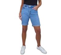 Paulo Due Womens Stretch Denim Shorts Slim Fit Ladies Above Knee High Waisted Jean Shorts with Turn Ups Mid Blue Faded 10-22 (22)