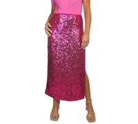 Paulo Due Women's Stretch Sequin Maxi Skirt Ladies Sparkly Elegant Fully Lined Skirt with Open Side Leg Slit Special Occasions Hot Pink 8-22 (20-22) XL