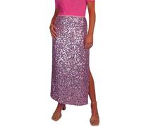 Paulo Due Women's Stretch Sequin Maxi Skirt Ladies Sparkly Elegant Fully Lined Skirt with Open Side Leg Slit Special Occasions Dusk Multi Pink 8-22 (12-14) M