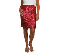 Paulo Due Women's Stretch Sequin Mini Skirt Ladies Fully Lined Above Knee Length Skirt Sparkling Partywear, Perfect for Nights Out Red 8-18 (16-18) L