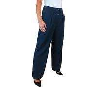 Paulo Due Women's Wide Leg Formal Trousers, High Waist, Pleated Smart Office Workwear Navy Blue 10-22 (12)