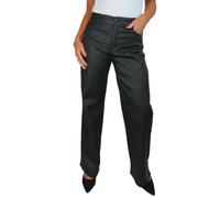 Paulo Due Womens Wide Leg Leather Look Jeans Ladies High Waist Coated Trousers with Pockets Black 10-20 (18)