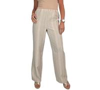 Paulo Due Women's Wide Leg Linen Feel Trousers Striped Ladies Pull On Trouser for Holiday Evening Beach Stone Beige 8-22 (14)