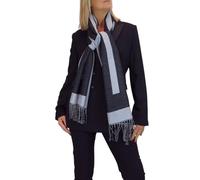 Paulo Due Women's Wool Scarf Supersoft Geometric Design Pashmina with Tassel Ends, Large Cosy Neck Wrap for Winter, Elegant Gift for Women Black/Grey