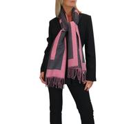 Paulo Due Women's Wool Scarf Supersoft Geometric Design Pashmina with Tassel Ends, Large Cosy Neck Wrap for Winter, Elegant Gift for Women Charcoal Pink