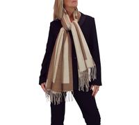 Paulo Due Women's Wool Scarf Supersoft Geometric Design Pashmina with Tassel Ends, Large Cosy Neck Wrap for Winter, Elegant Gift for Women Beige/Brown