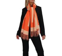 Paulo Due Women's Wool Scarf Supersoft Geometric Design Pashmina with Tassel Ends, Large Cosy Neck Wrap for Winter, Elegant Gift for Women Orange