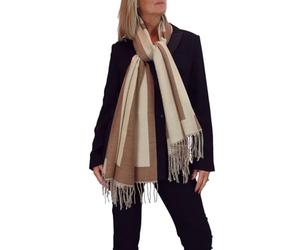 Paulo Due Women's Wool Scarf Supersoft Geometric Design Pashmina with Tassel Ends, Large Cosy Neck Wrap for Winter, Elegant Gift for Women Beige/Brown
