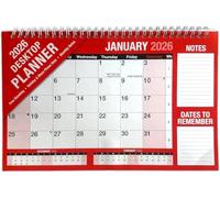 PaulStore 2026 Month to View Desktop Planner Red and White Calendar for Home Office and School Use 29cm x 15cm